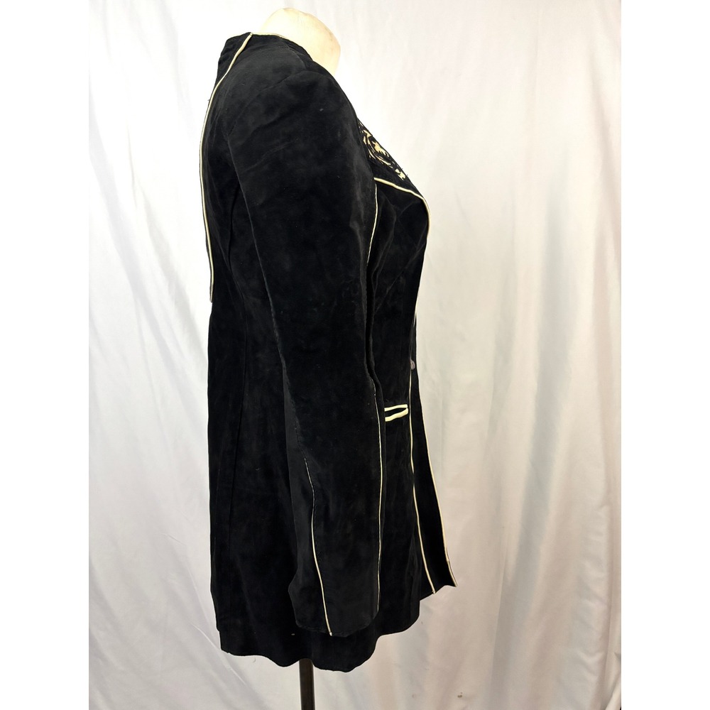 Handmade Suede Jacket Black Western Applique Tailored Vintage OOAK - Picture 6 of 16